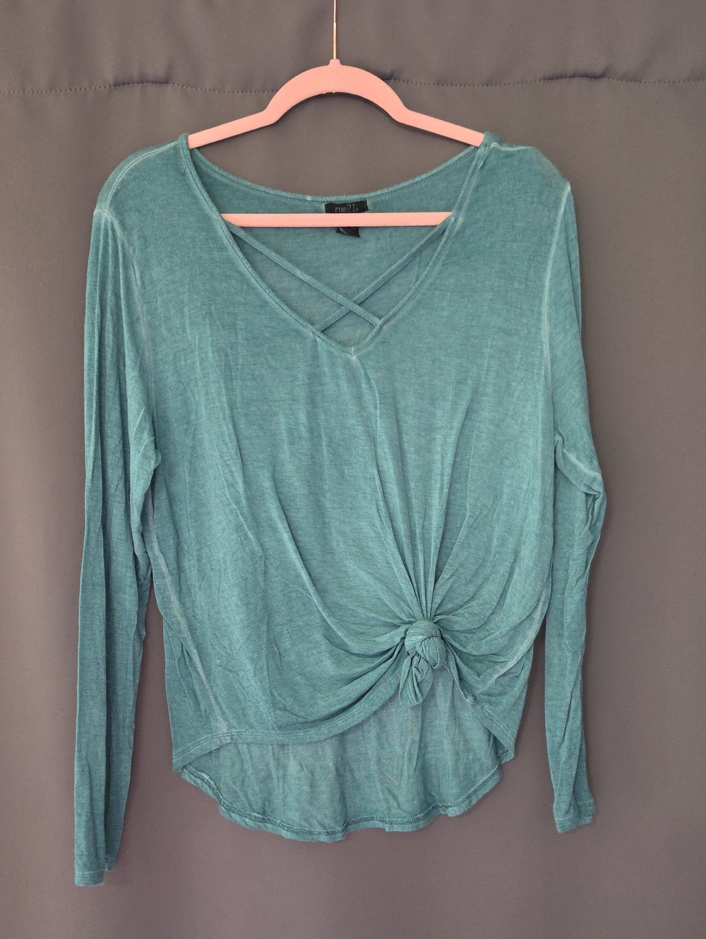 Rue21 Teal Crisscross Knot-Front Long Sleeve Top